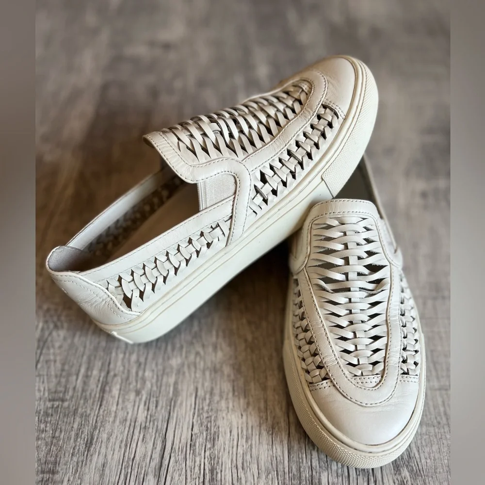 Tory Burch Woven Leather Slip-On Sneakers in Cream Size 5.5